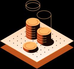 un piano con alcune pile di monete arancioni