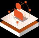 figura persona orancione che fluttua su una superficie circondato da linee che uniscono quadrati