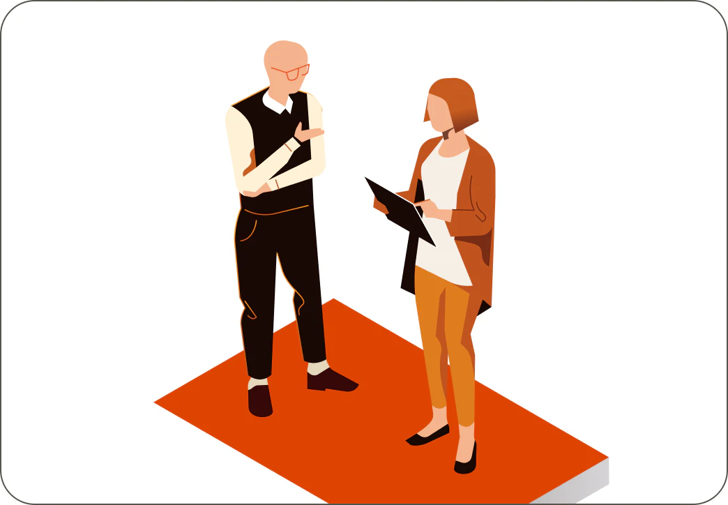 Illustrazione di due professionisti a confronto durante una consulenza