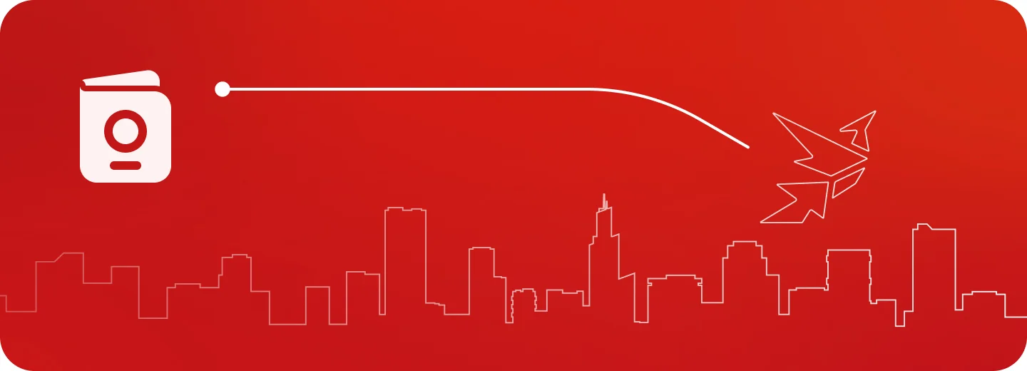 Illustrazione del Digital Product Passport sopra lo skyline di una città