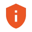 an orange shield with an "i" at its center